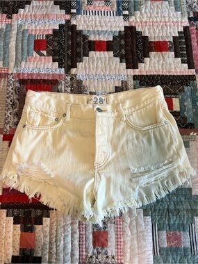 We The Free High-Rise Cream Distressed Denim Shorts